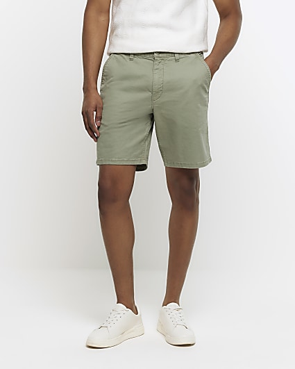 Green slim fit casual chino shorts