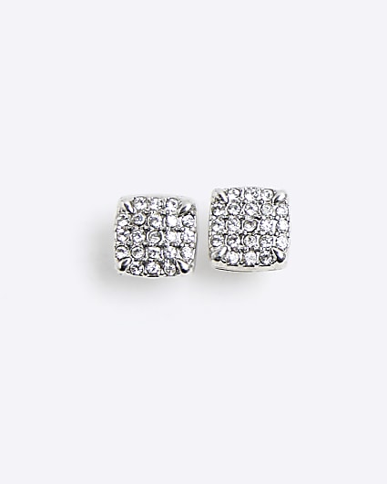 Silver colour diamante stud earrings