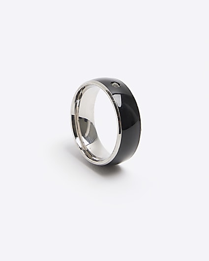 Black stainless steel diamante ring