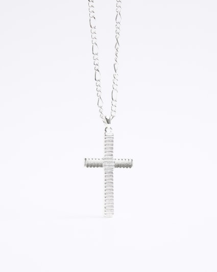 Silver plated textured cross necklace