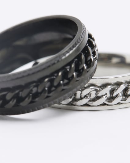 2PK black stainless steel chain rings