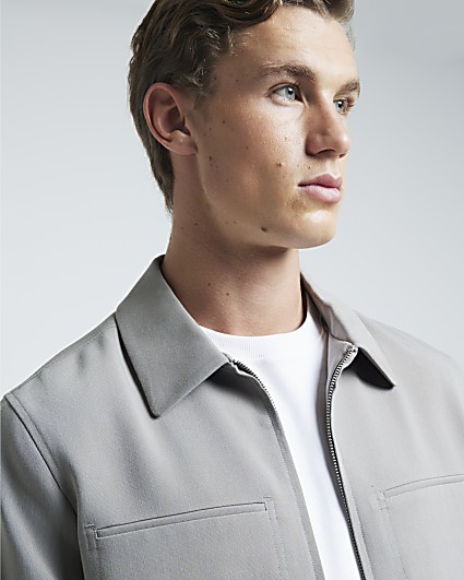 Grey regular fit zip up smart shacket