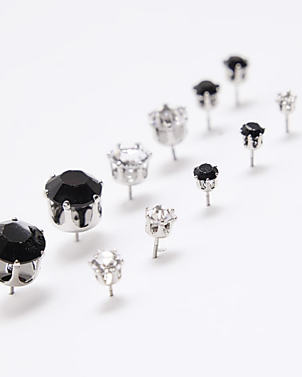 6PK silver colour stud earrings