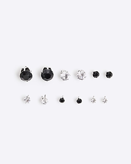 6PK silver colour stud earrings