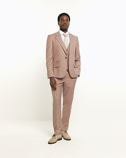 Pink slim fit textured waistcoat