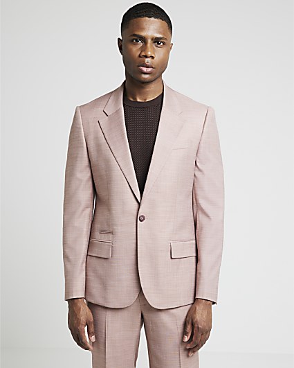 Pink slim fit textured suit jacket