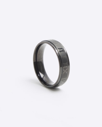 Black stainless steel roman band ring