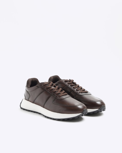 Brown leather smart trainers
