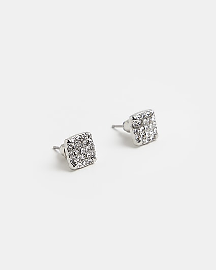 Silver colour square stud earrings