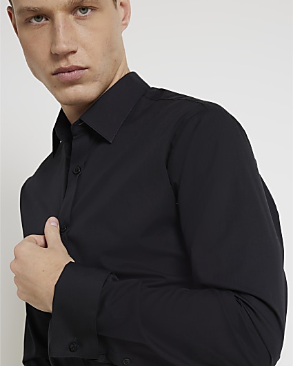 Black slim fit double cuff smart shirt