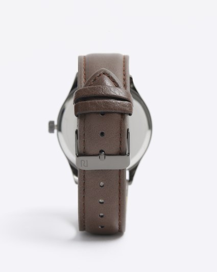 Black faux leather watch