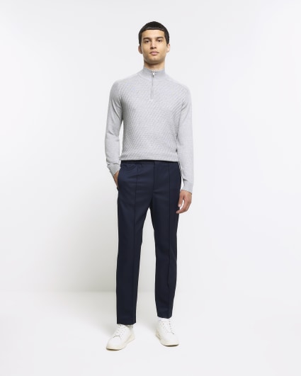Grey slim fit diagonal half zip jumper