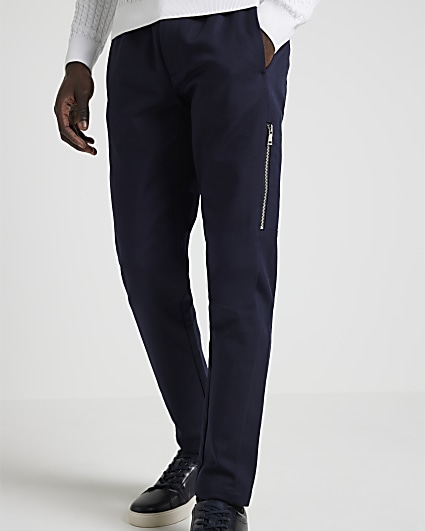 Navy slim fit zip cargo trousers