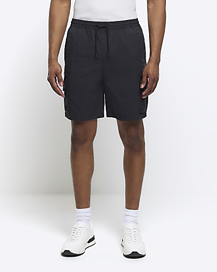 Black regular fit cargo shorts