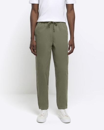 Khaki regular fit pull on trousers