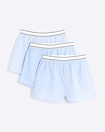 3PK blue check boxer shorts
