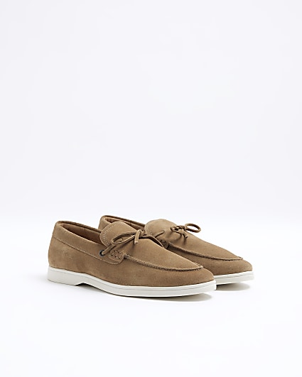 Brown suede slip on loafers