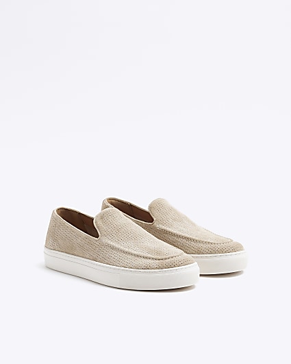 Stone suede casual loafers