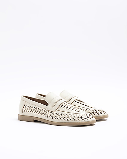 White leather woven loafers