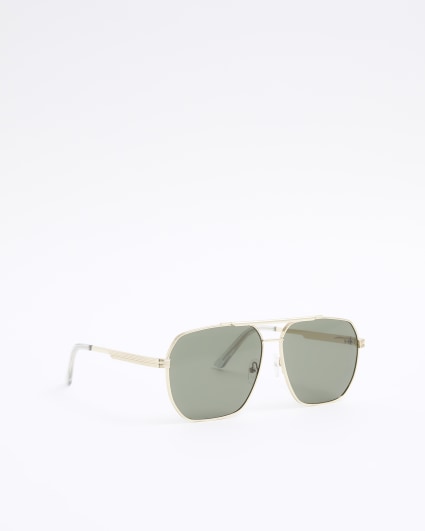 Gold rim navigator sunglasses