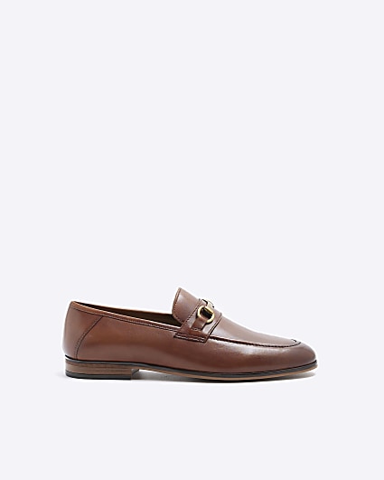 Brown leather chain loafers