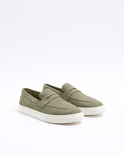 Green suede loafers