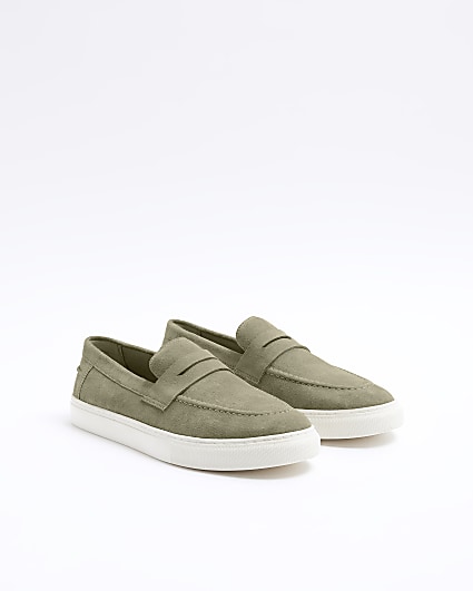 Green suede cupsole loafers