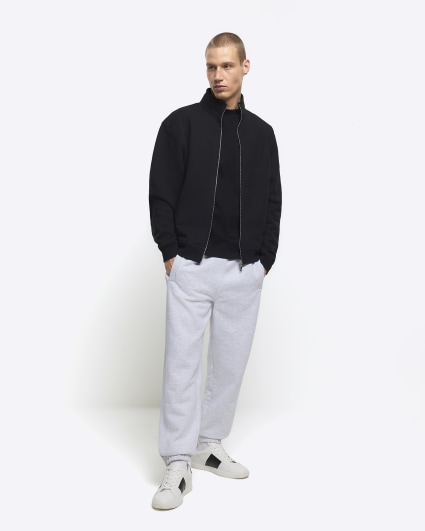 Black regular fit zip up funnel sweatshirt