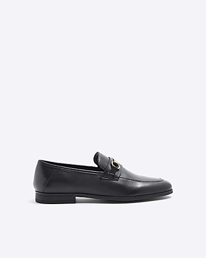 Black leather chain loafers