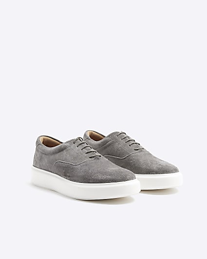 Grey suede lace up trainers