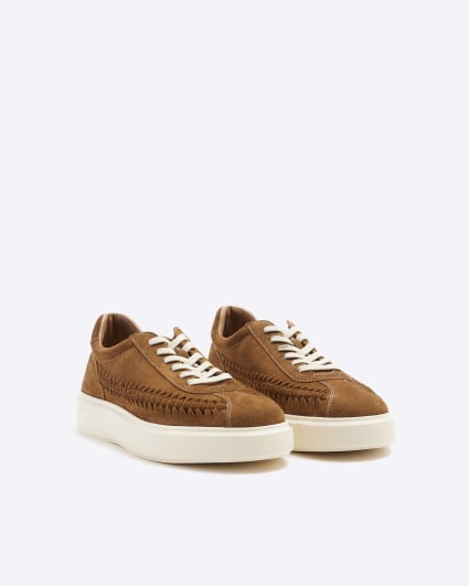 Brown suede weave trainers