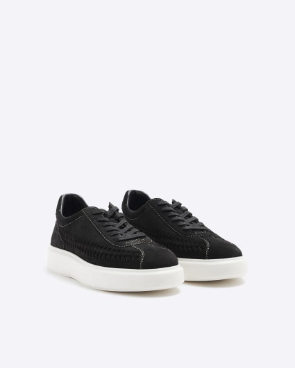 Black suede weave trainers