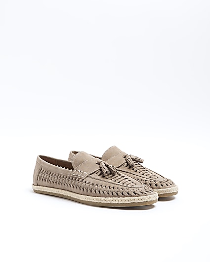 Stone suede woven loafers