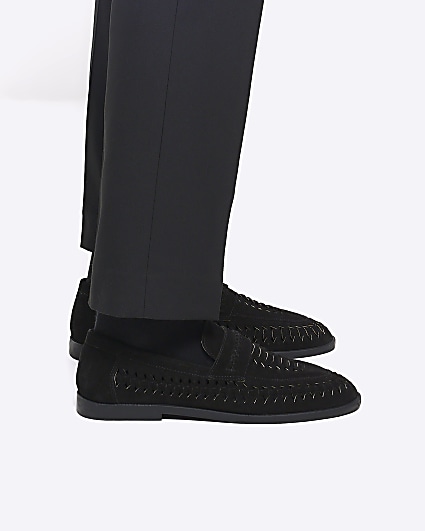 Black suede woven loafers