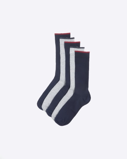 5PK Grey ribbed ankle socks