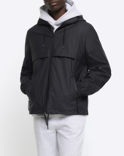 Black regular fit short raincoat jacket