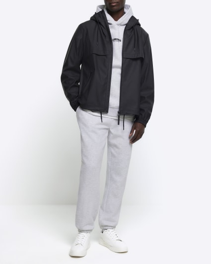 Black regular fit short raincoat jacket