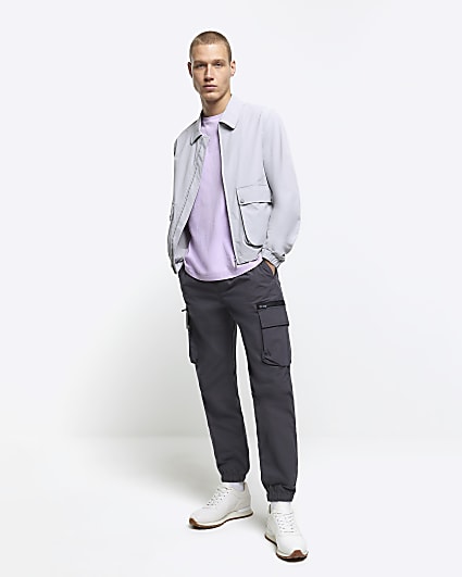 Grey regular fit zip up Harrington jacket
