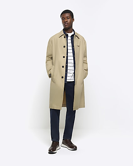 Stone regular fit longline trench coat