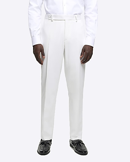 White slim fit crepe tux trousers