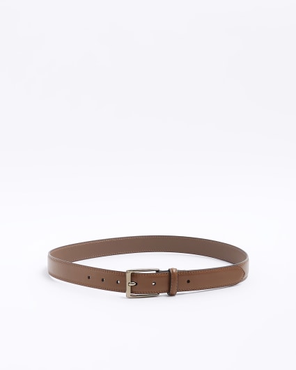 Brown faux leather buckle belt