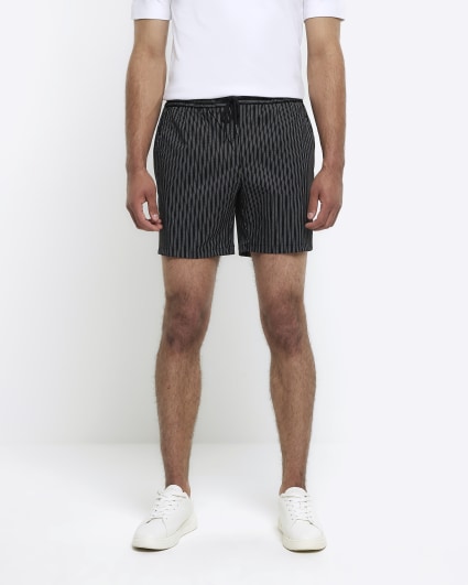 Black regular fit striped shorts