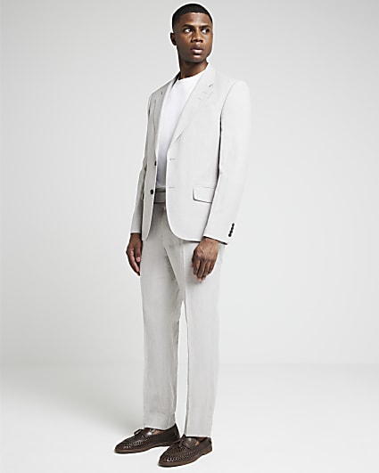 Stone slim fit linen blend suit trousers