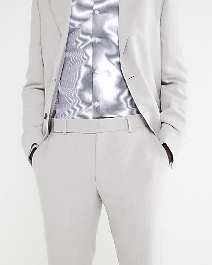 Stone slim fit linen blend suit trousers