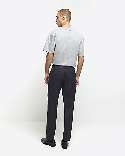 Grey slim fit herringbone suit trousers