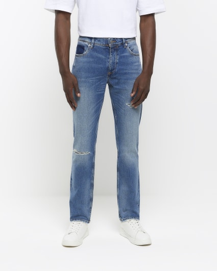 Blue Slim Fit Ripped Jeans