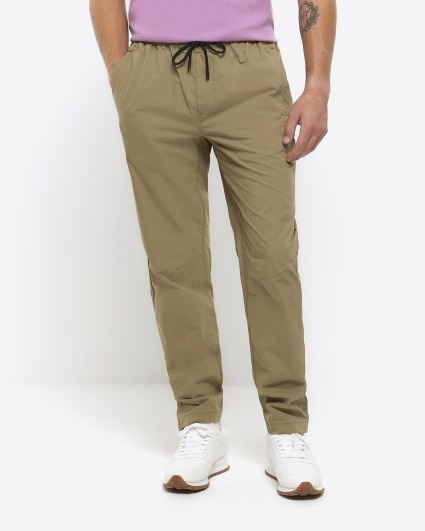 Khaki regular fit pull on trousers