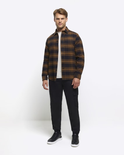 Brown regular fit check long sleeve shirt