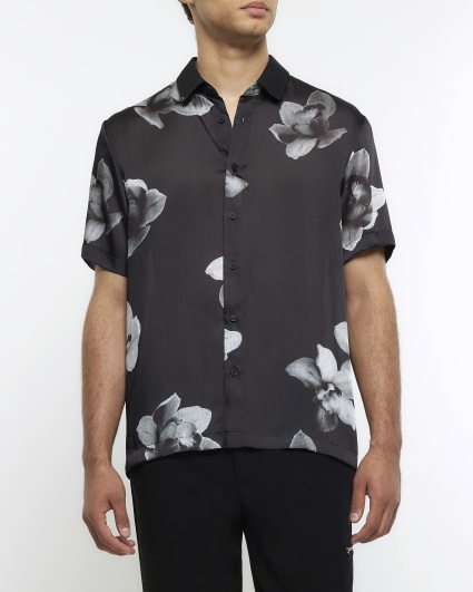 Black regular fit floral shirt