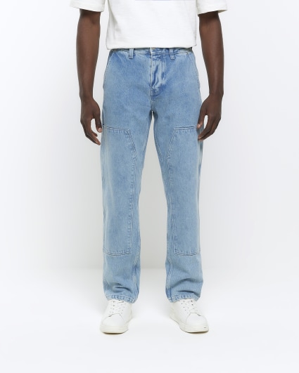Blue relaxed loose fit carpenter jeans
